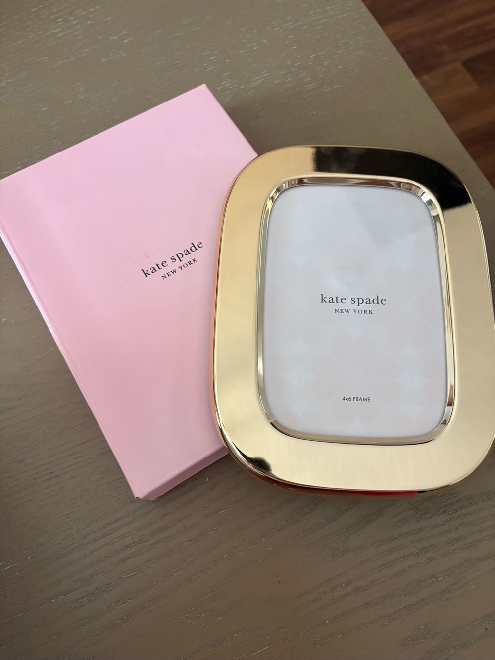 kate spade gold oval tabletop photo frame with pink backing